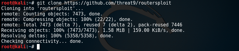 تصویری از clone کردن routersploit در کالی لینوکس