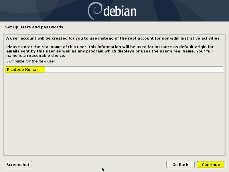 Local User FullName Debian10 - آموزش کامل نصب سیستم عامل debian