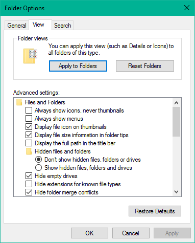 تغییر نوع نمایش فایل ها و پوشه ها در ویندوز 10