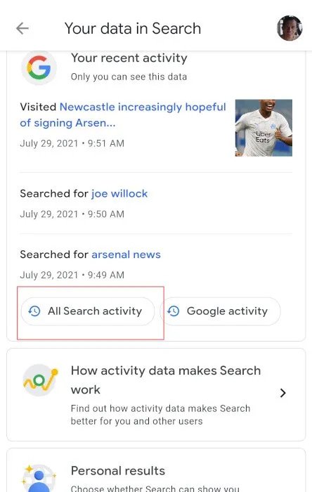 نحوه حذف سابقه جستجوی گوگل