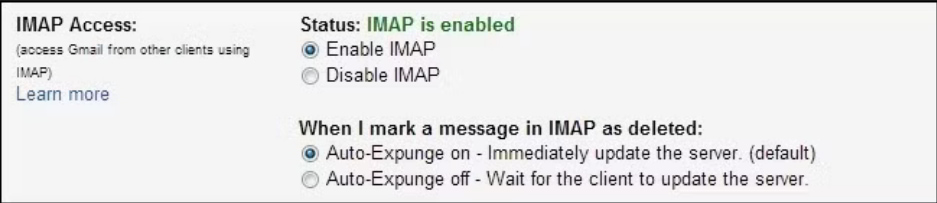 راه اندازی Gmail برای IMAP
